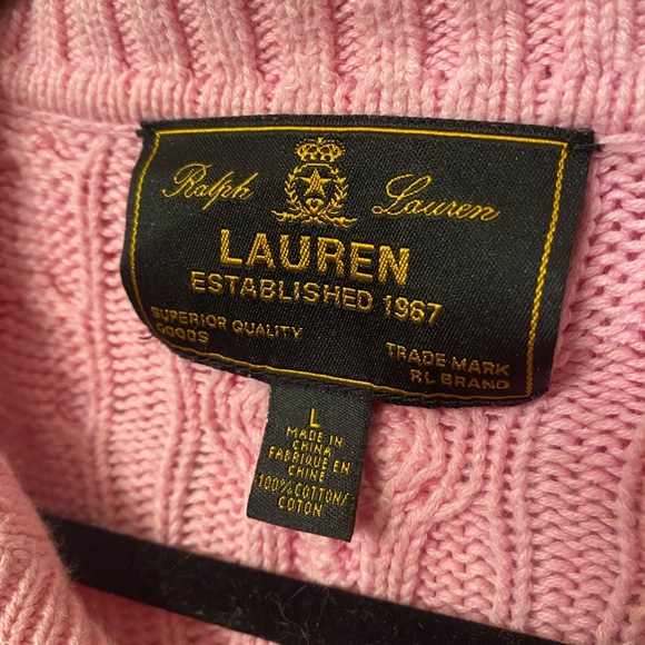 Lauren Ralph Lauren 100% Cotton Zip up Cable Knit Pink Sweater - Picture 7 of 7